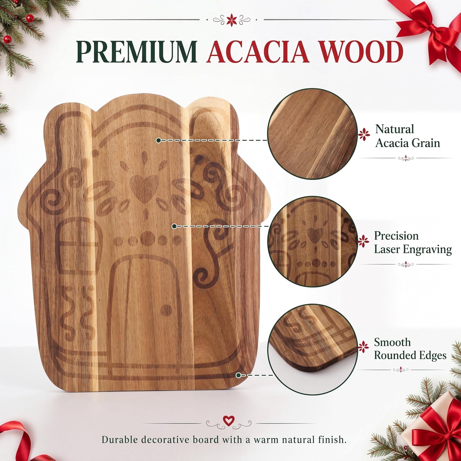 Aldernest Christmas Gingerbread House Cutting Board, Acacia Wood Tray, 12.6"L x 11"W, Dark Brown
