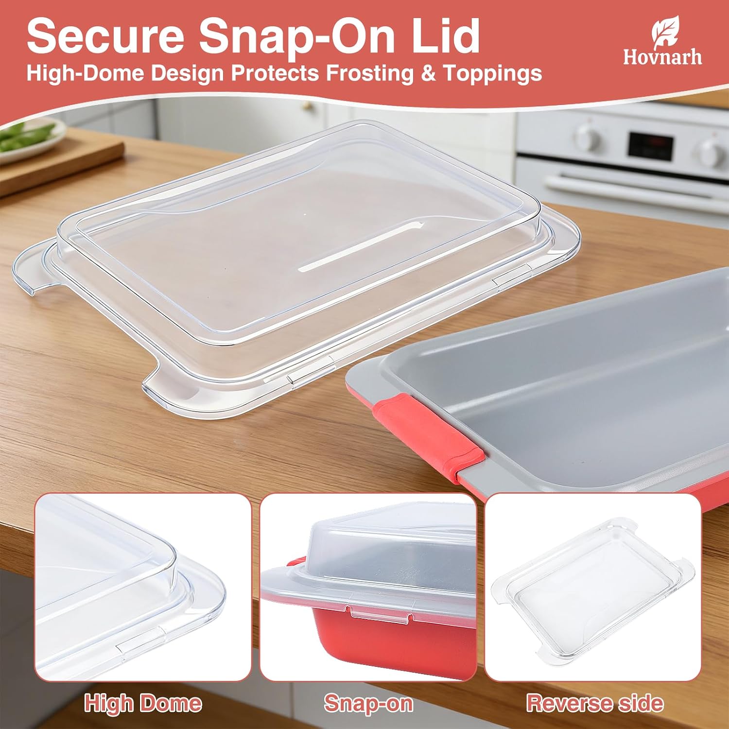 Ashenby 9x13 Baking Pan with Lid, Deep Nonstick Covered Cake Pan, Coral Red, 1.8 pounds