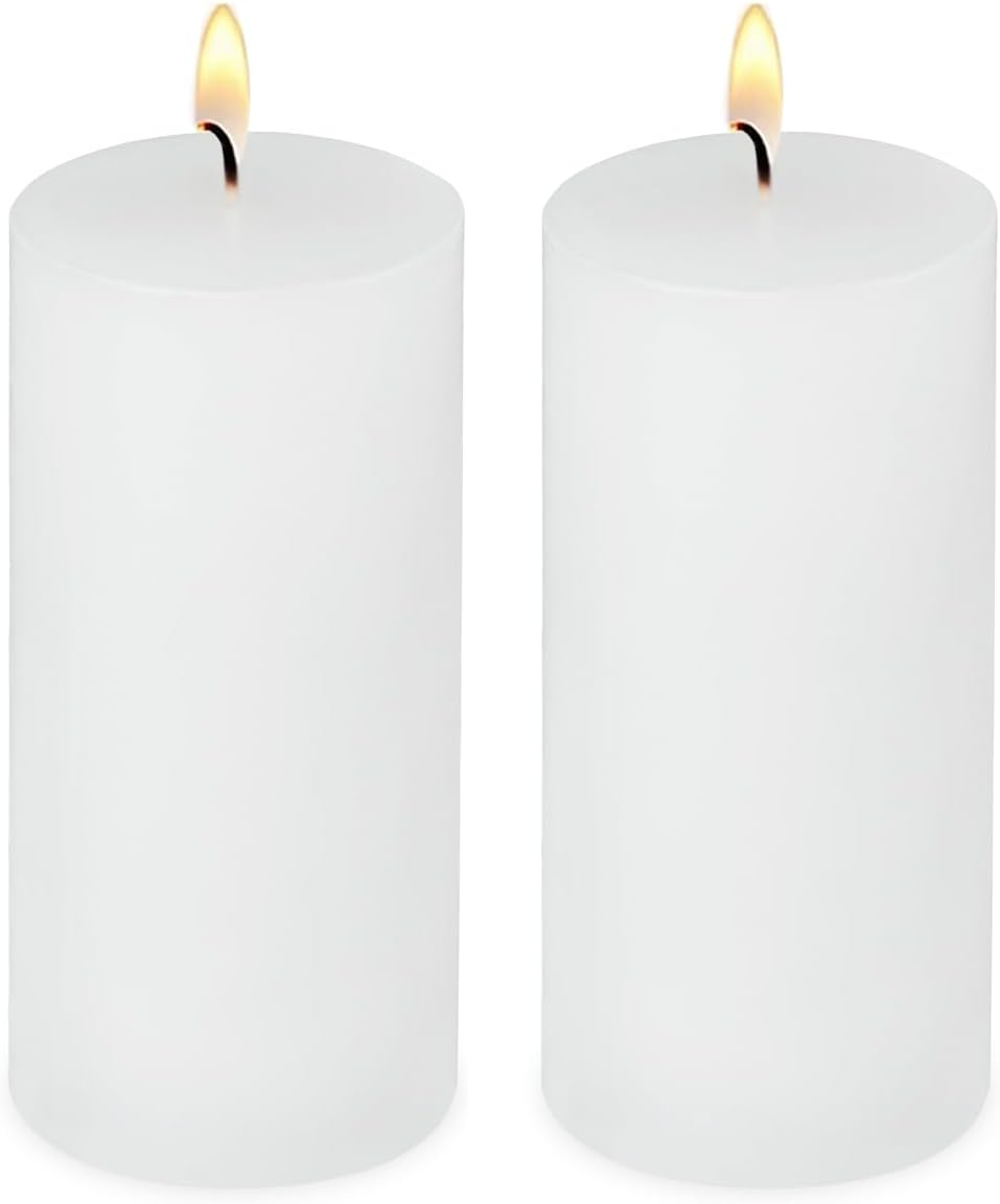 Ashenby 2 Pack 3x6 Inch White Unscented Pillar Candles - 70 Hour Long Burning Dripless Smokeless Candles for Home Decor Weddings Festivals Spa