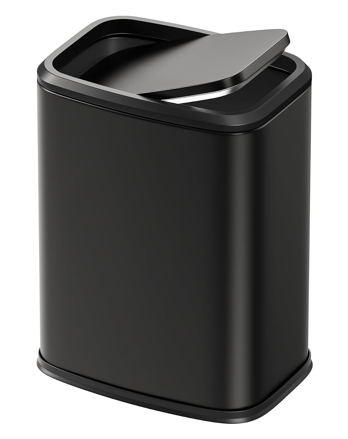 Aldernest Small Bathroom Trash Can with Swing Lid, 2.1 Gallons, Black