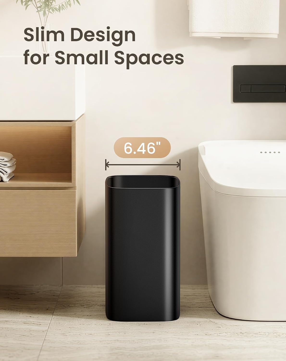 Aldernest 3.4 Gallons Bathroom Trash Can, Small Under Sink Wastebasket, Black, 1.29 kg