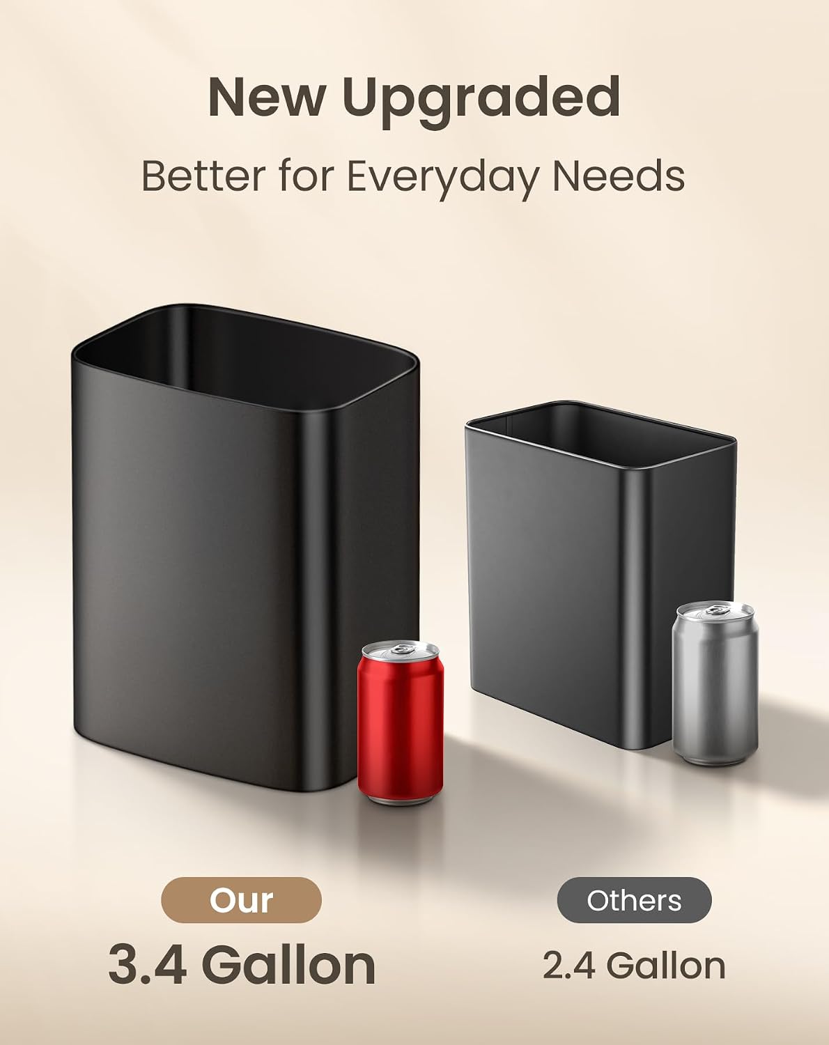 Aldernest 3.4 Gallons Bathroom Trash Can, Small Under Sink Wastebasket, Black, 1.29 kg