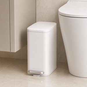 Aldernest Slim Bathroom Trash Can with Lid, Soft Close, White, 6L/1.6 Gallon, 1.35 kg