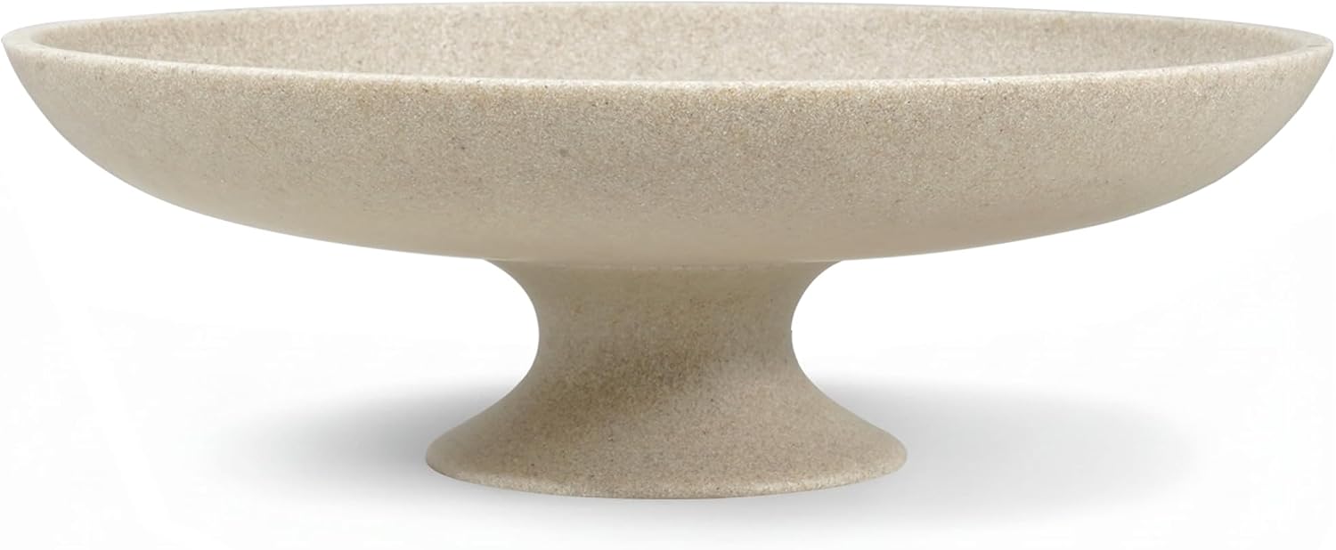 Aldernest Beige Decorative Fruit Bowl, 11.45" Modern Pedestal Bowl, 11.45" round x 3.8"H