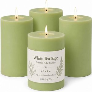 Rowanmere Sage & White Tea Scented Pillar Candles, Non-Toxic, 2.8x4 Inch, 4 Pack, 3 pounds, Sage Green