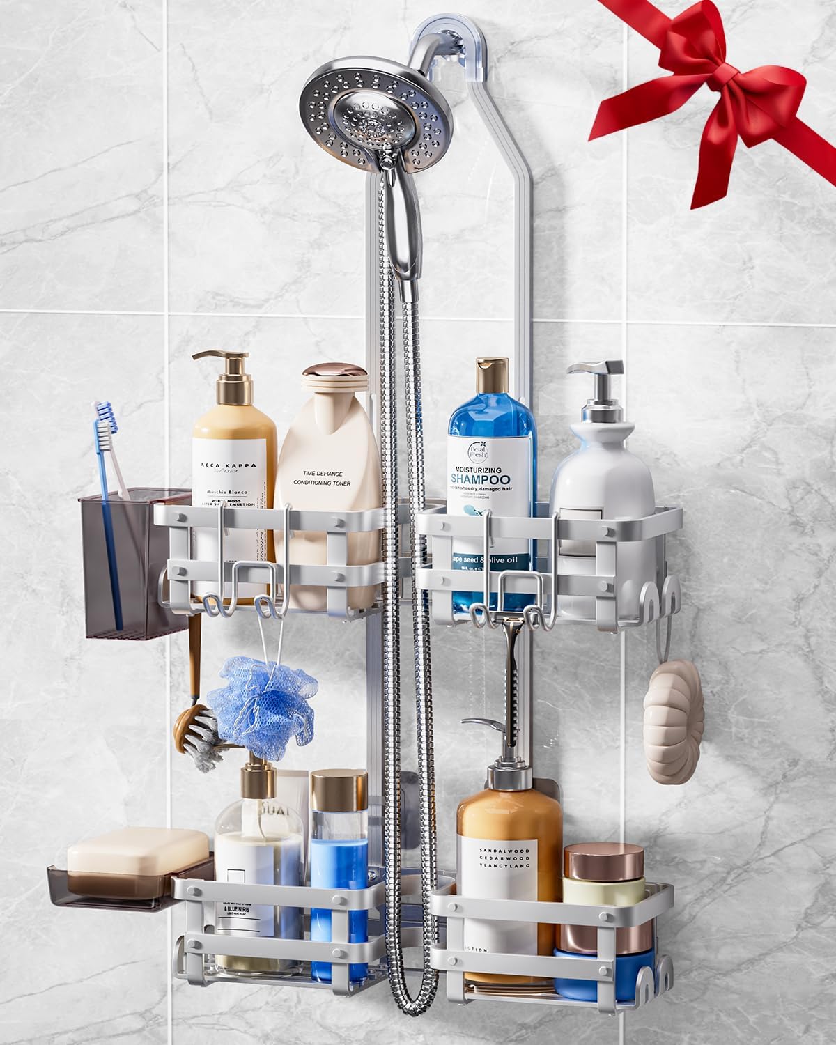 Ashenby Aluminum Shower Caddy Hanging, Never Rust Shower Organizer, Silver