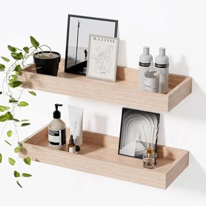 Copperlyn Oak Floating Shelves with Raised Lip 15.7 Inch, Set of 2, Wooden, 3 pounds