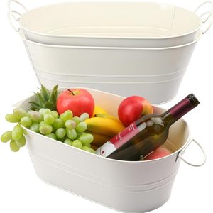 Aldernest 3 PCS 15.3 x 9 x 6 inches White Metal Galvanized Tub with Iron Handles, 4.97 pounds