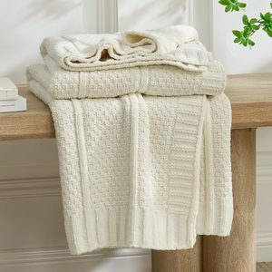 Rowanmere Chenille Knit Throw Blanket, Ivory White 50"x60", 2.1 pounds