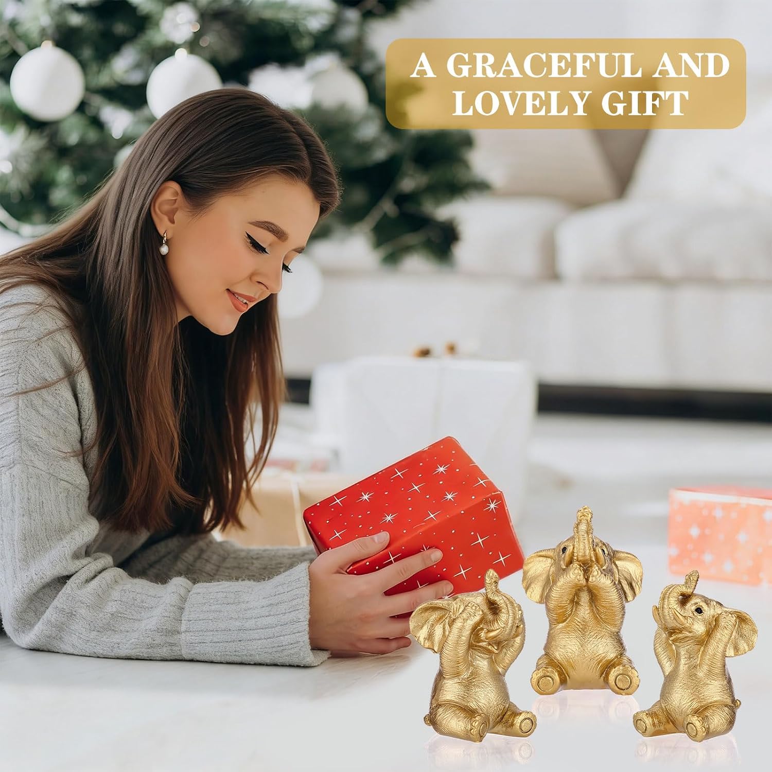Aldernest Elephant Statue.Elephant Decor for Women, 0.73 kg, Small, Gold