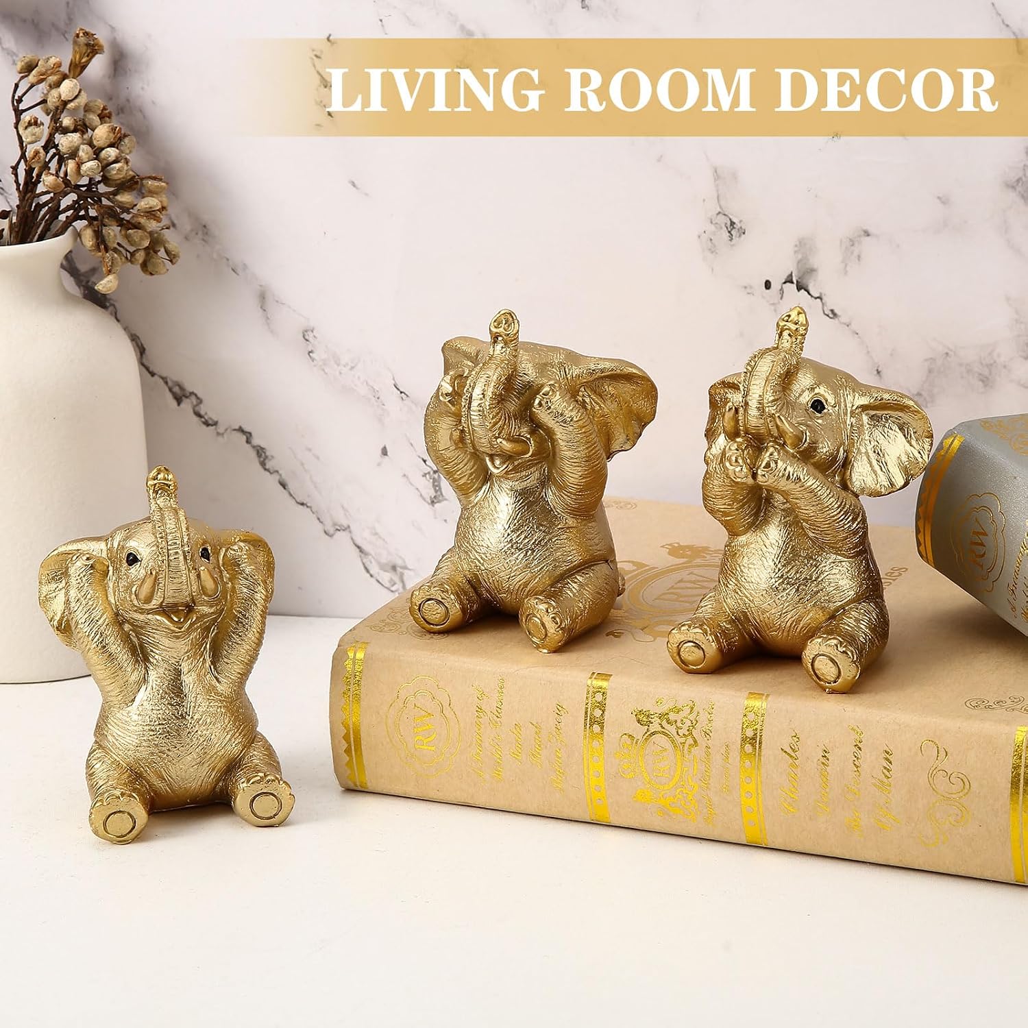 Aldernest Elephant Statue.Elephant Decor for Women, 0.73 kg, Small, Gold