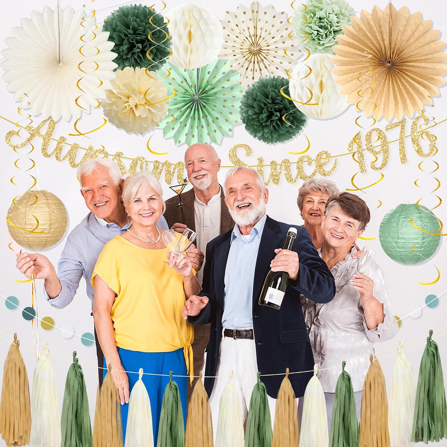 Aldernest 50th Birthday Party Decorations, Green Gold Awesome Since 1976