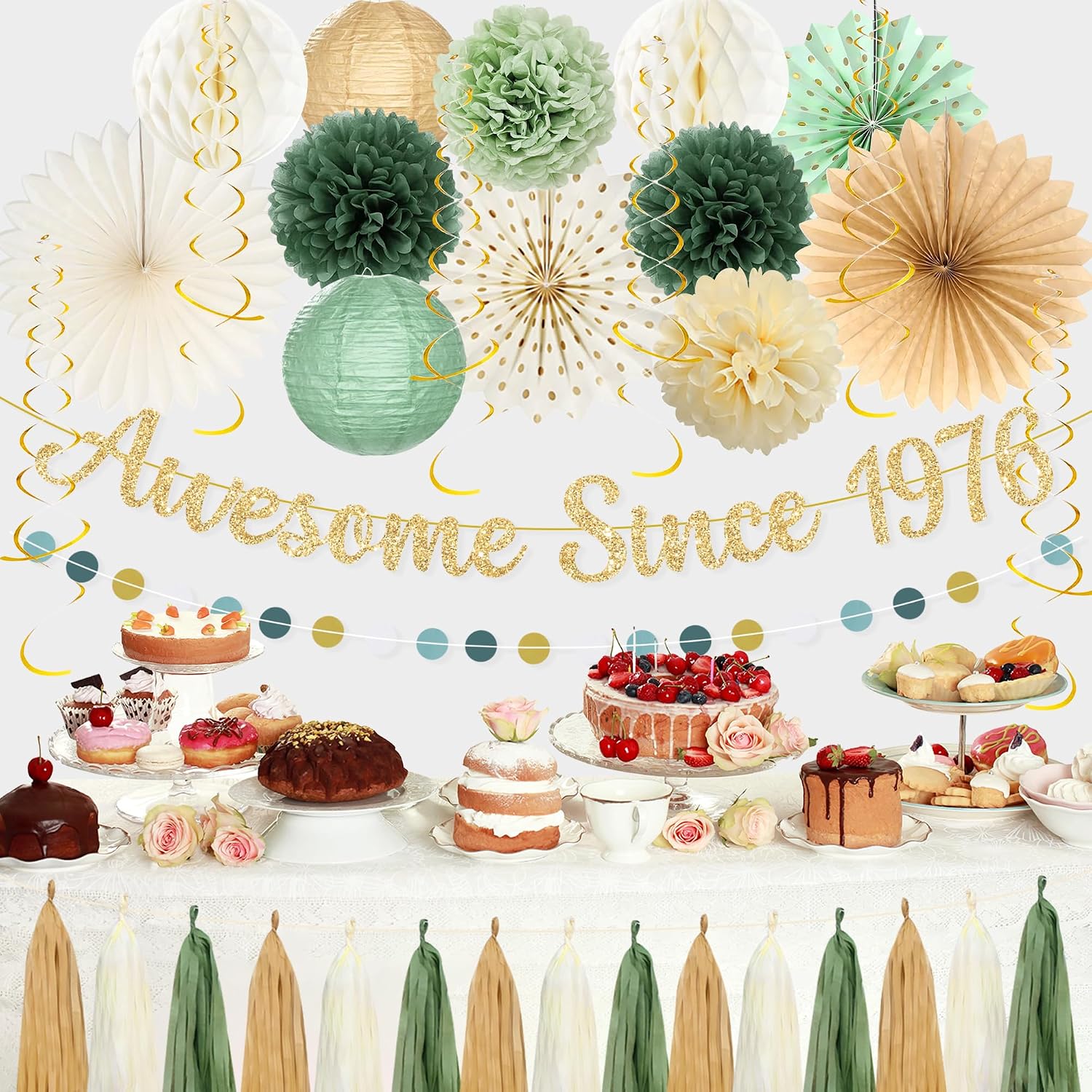 Aldernest 50th Birthday Party Decorations, Green Gold Awesome Since 1976