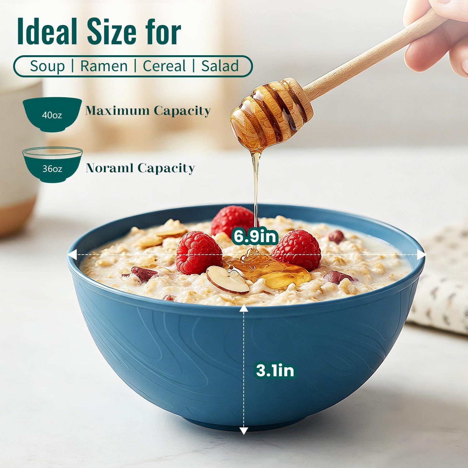 Ashenby 40OZ Wheat Straw Bowls Sets of 8, Plastic Cereal Bowls - Multi