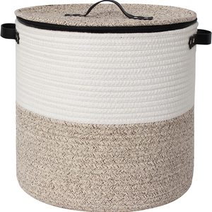 Barleyfield Storage Basket with Lid, 18"x14" Large Woven Blanket Storage for Living Room, 4.1 pounds, Brown