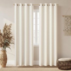 Barleyfield 100% Blackout Linen Textured Curtains for Bedroom Thermal Insulated Full Light Blocking Room Darkening Bronze Grommet Window Drapes for