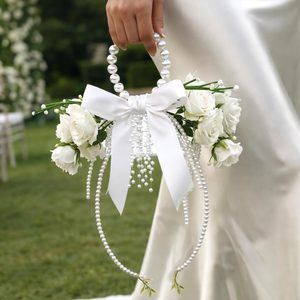 Aldernest White Rose Wedding Bouquet for Bride with Pearl Handle