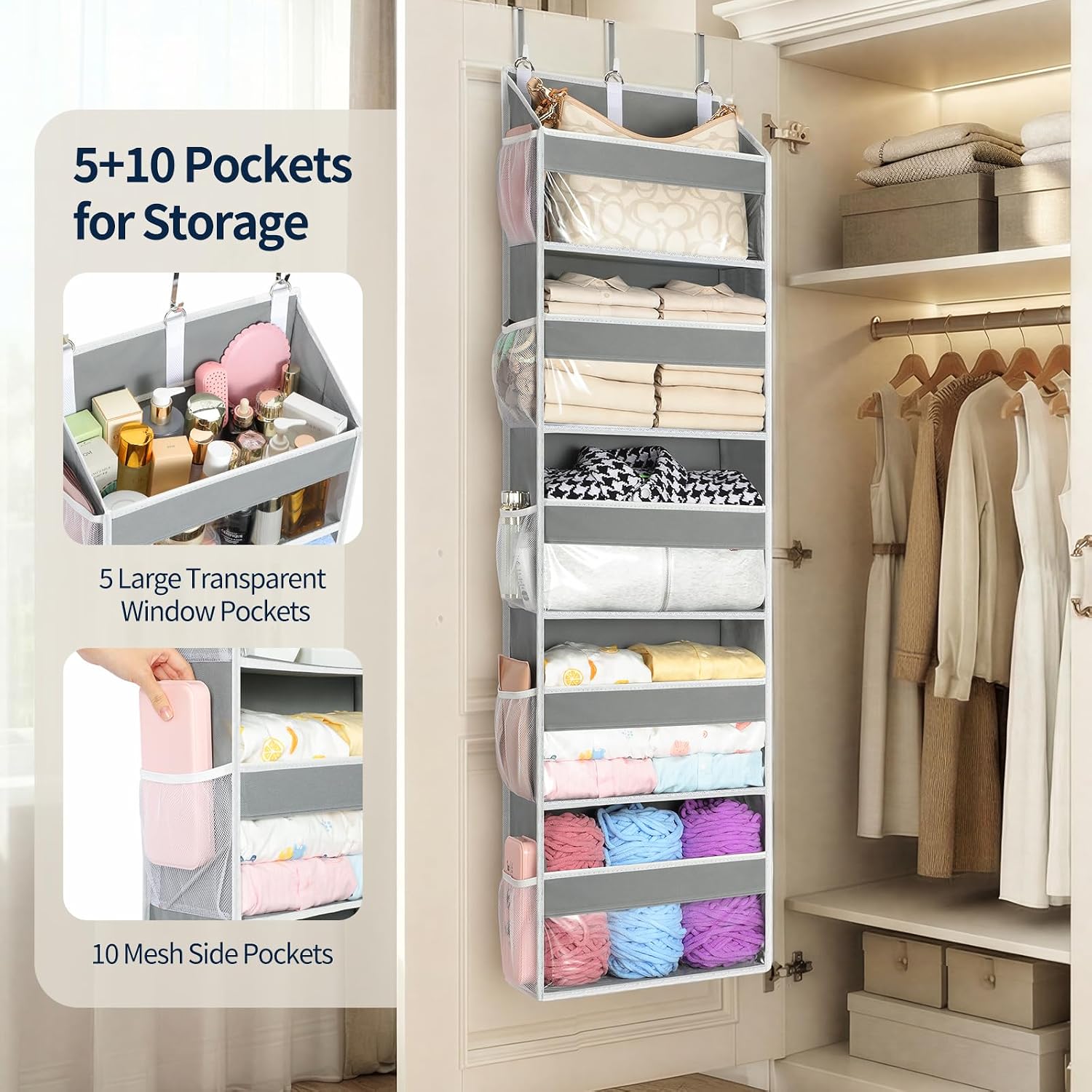 Aldernest Over the Door Organizer 5 Tiers, 1.5 pounds, Grey