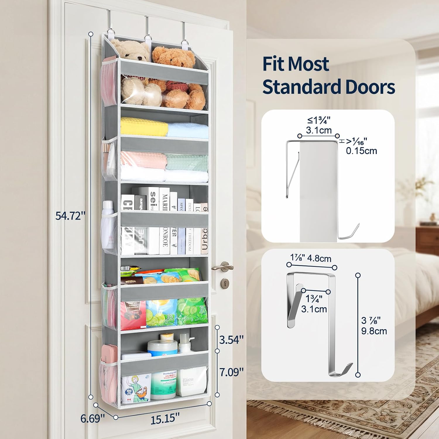 Aldernest Over the Door Organizer 5 Tiers, 1.5 pounds, Grey