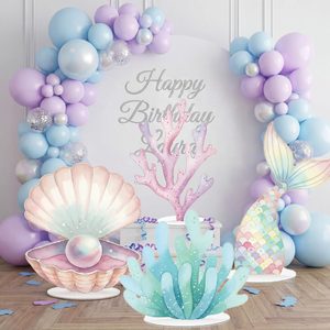 Aldernest 4 Pcs Large Mermaid Birthday Decoration, Mermaids Cutout Photo Booth Props, 14 ounces