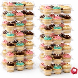 Aldernest 6 Count Cupcake Containers Boxes with Lids, 40 Pack, 2.18 kg, 9 x 2.35 x 3.45 inches, transparent