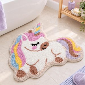 Aldernest Unicorn Rainbow Bath Mat Cartoon Bathroom Decor No Slip Shower Rug, 1 pounds, 12" x 1'2", Green