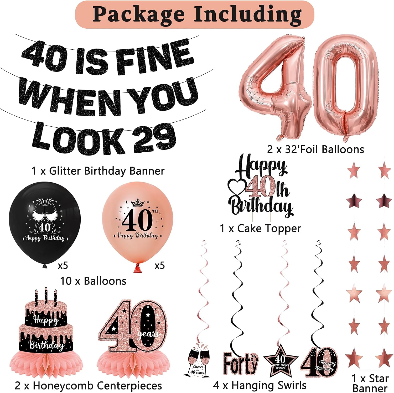 Aldernest Pink 40th Birthday Decorations Women, 40 Is Fine When You Look 29