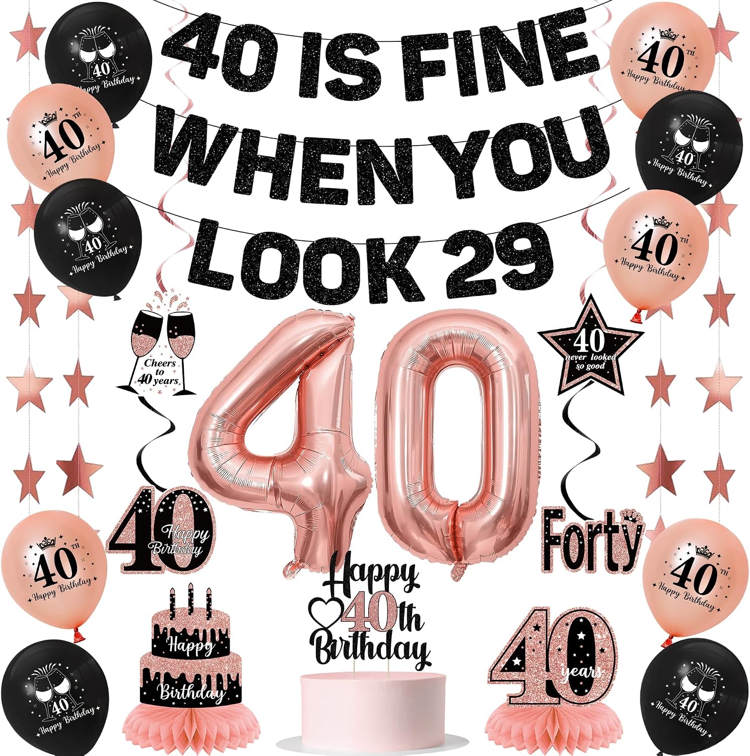 Aldernest Pink 40th Birthday Decorations Women, 40 Is Fine When You Look 29