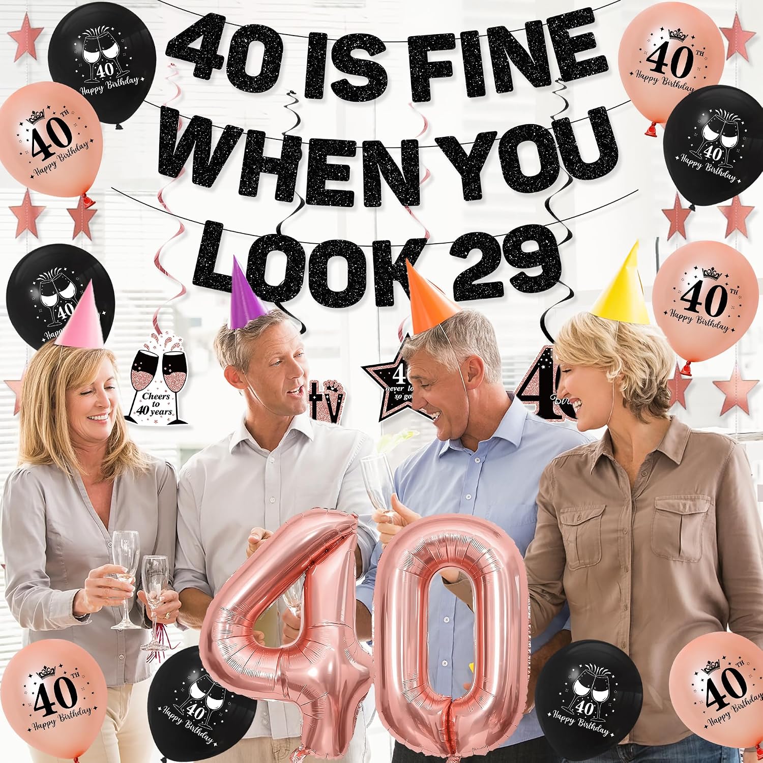 Aldernest Pink 40th Birthday Decorations Women, 40 Is Fine When You Look 29