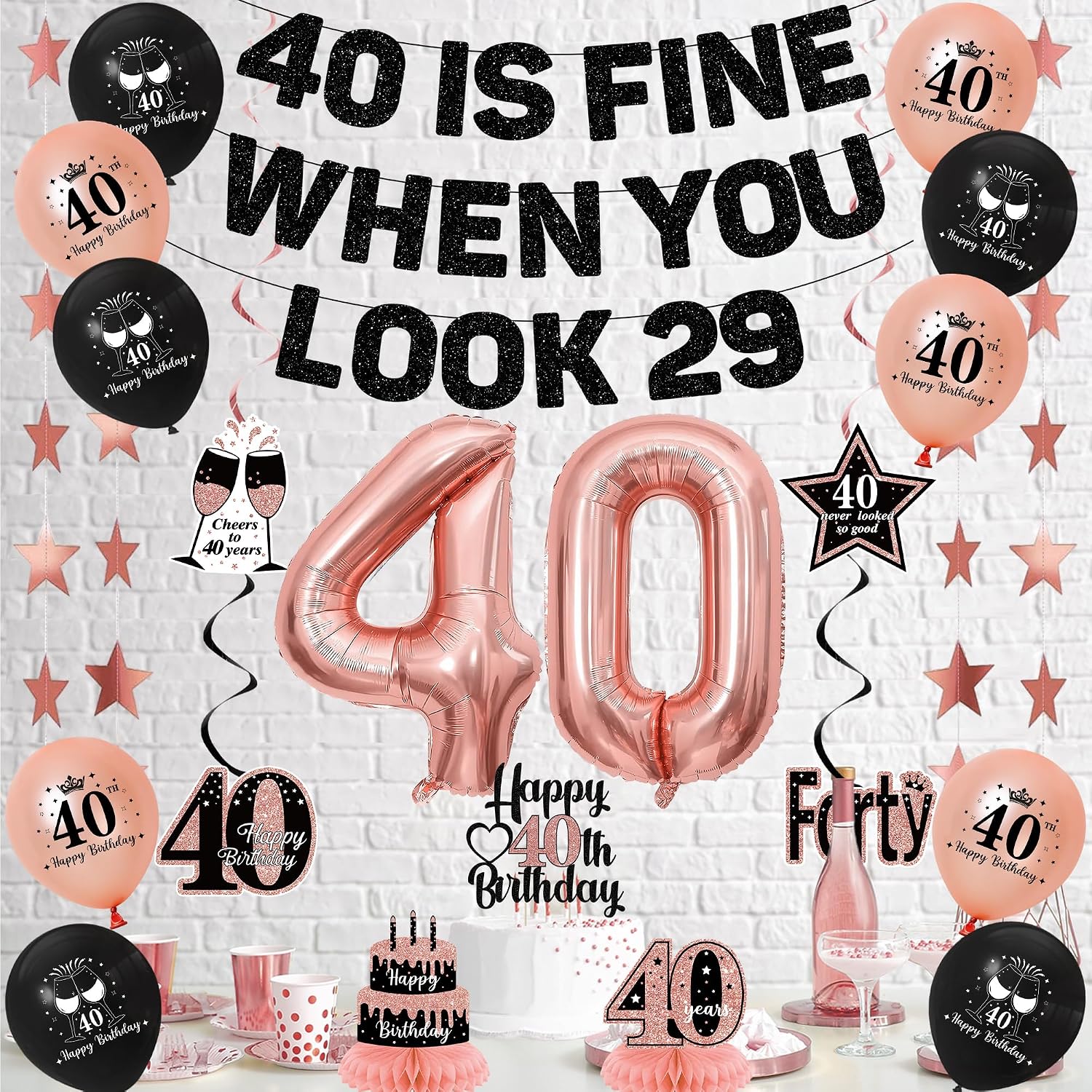 Aldernest Pink 40th Birthday Decorations Women, 40 Is Fine When You Look 29
