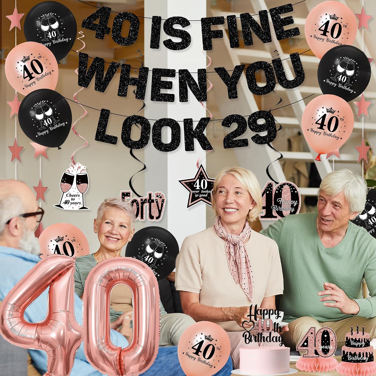 Aldernest Pink 40th Birthday Decorations Women, 40 Is Fine When You Look 29