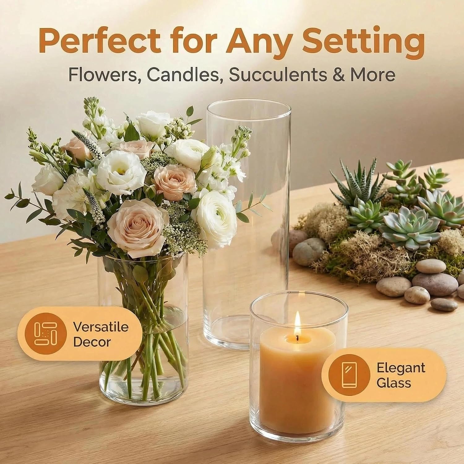 Aldernest Clear Glass Cylinder Vases for Flowers, 6 Count