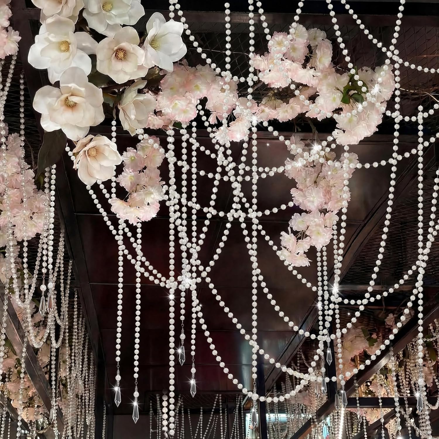 Ashenby 24 Pcs 78 ft Pearl Backdrop Garland, Faux Pearl Hanging String, White