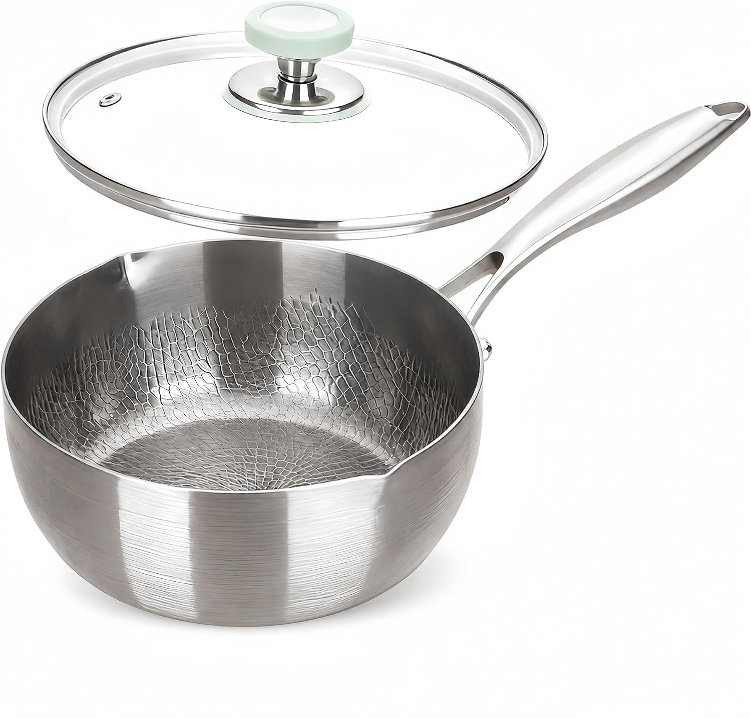Ashenby Titanium Saucepan with Lid, No Coating Non-Stick Titanium Pot, 1.38 kg, 1.5 Quarts, Silver
