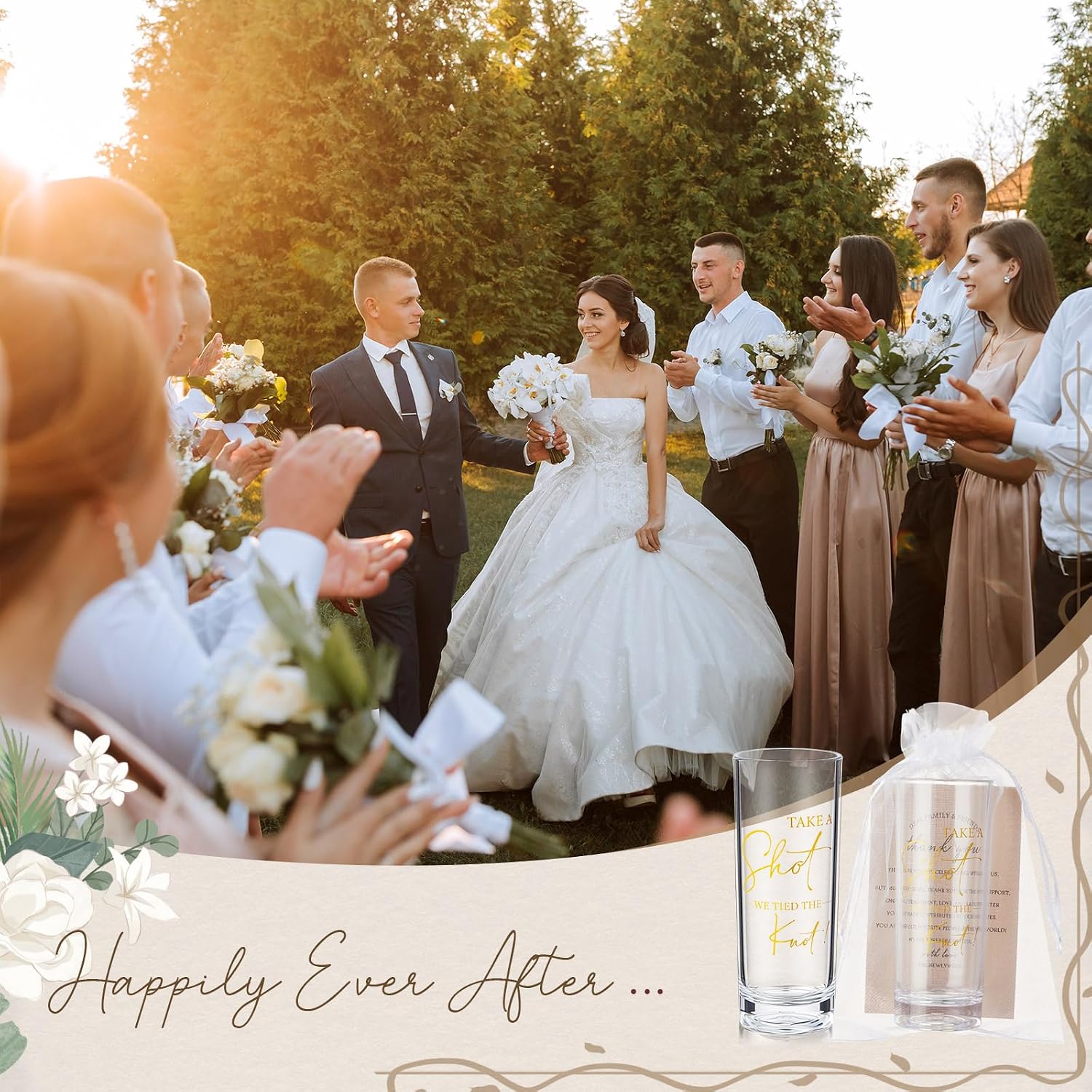 Ashenby 50 Set Wedding Thank You Gifts for Guests, Champagne, 6.3 x 4.2 inches, 150 Count