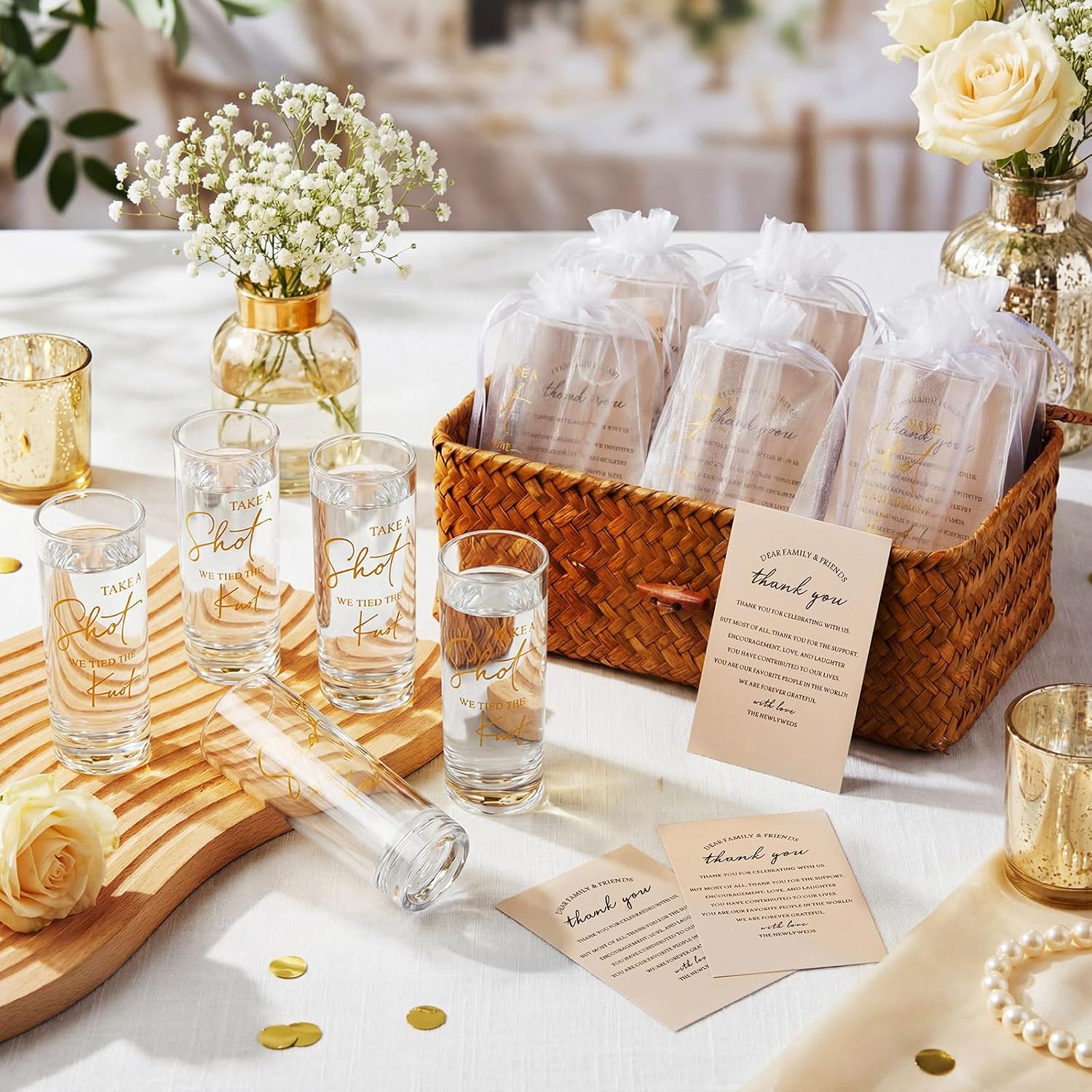 Ashenby 50 Set Wedding Thank You Gifts for Guests, Champagne, 6.3 x 4.2 inches, 150 Count