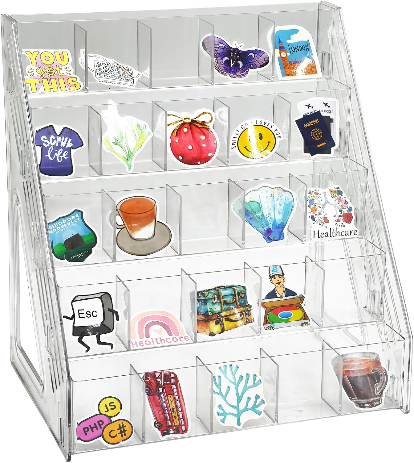 Aldernest Sticker Display Stand for Vendor, 25 Pockets Sticker Holder Organizer Shelf, 1.8 pounds, transparent