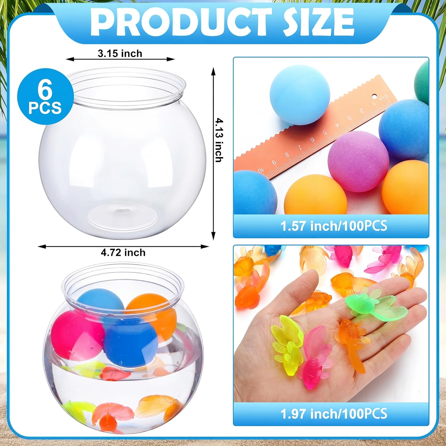 Aldernest 6 Set 30 oz Fish Bowl Table Tennis Carnival Game, bright color, 8 Count