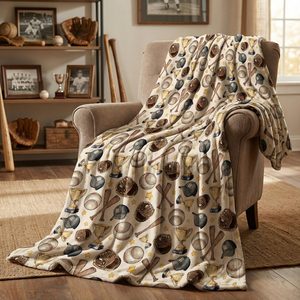 VelloHome Baseball Beige Flannel Throw Blanket 50x60, Brown