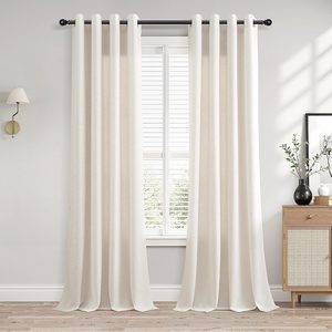 Rowanmere Linen Grommet Curtains 84 Inches Long for Living Room Cream 2 Panels, Natural