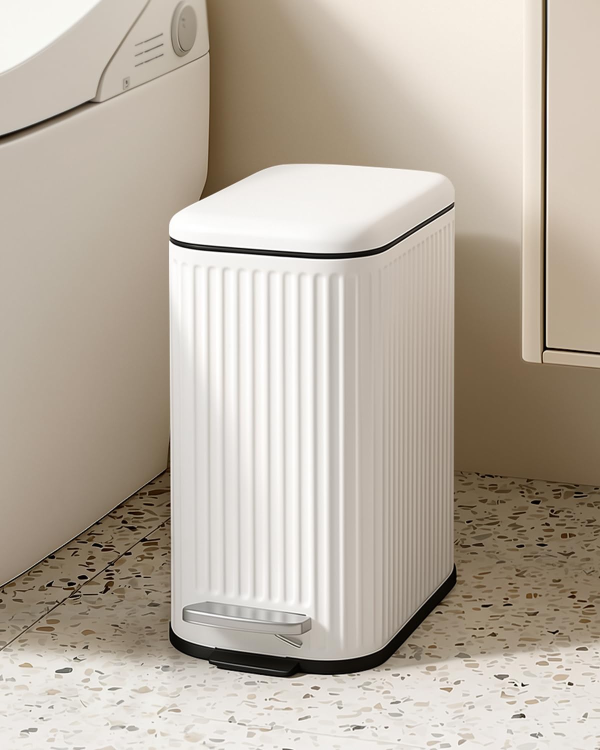 Aldernest Small Bathroom Trash Can with Soft Close Lid & Pedal, 1.3 Gal, White, 2.2 pounds
