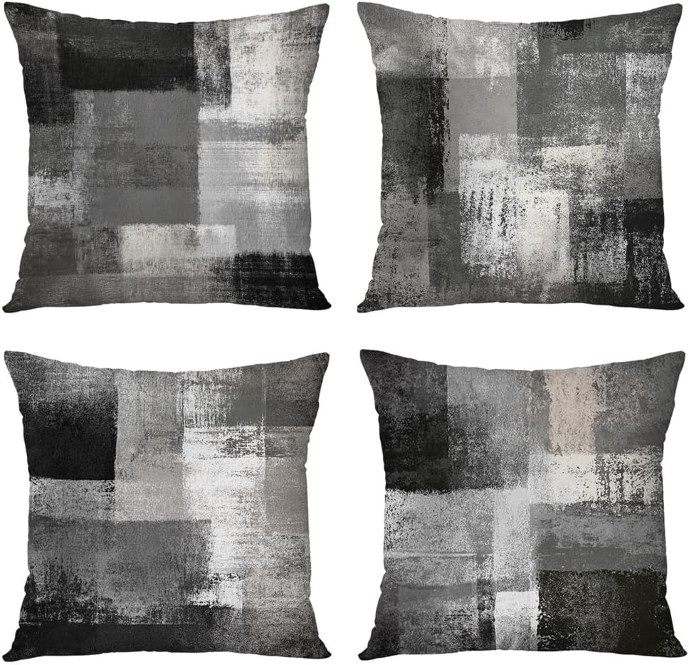 VelloHome Throw Pillow Covers Set of 4, Black and Gray