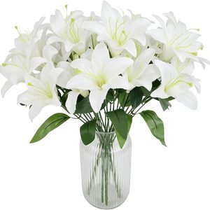 Aldernest 10 Pcs Artificial Lily Flowers Faux Fake White Silk Lilies Bouquets, 0.31 kg