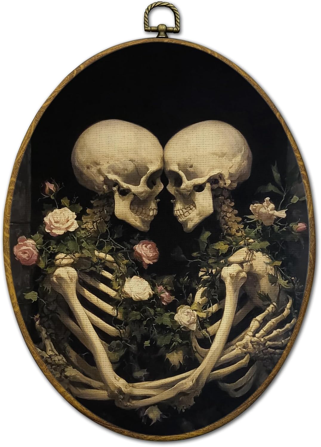 Aldernest Vintage Romantic Couple Skeleton Oval Wall Art Decor Framed, 11.4"L x 8.6"W