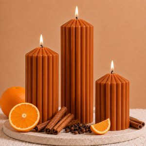 Rowanmere Ribbed Decorative Pillar Candles, 3 Pack | 2.8 x 4/6/8 Inch, Burnt Orange, 6 Pack Pack of 24