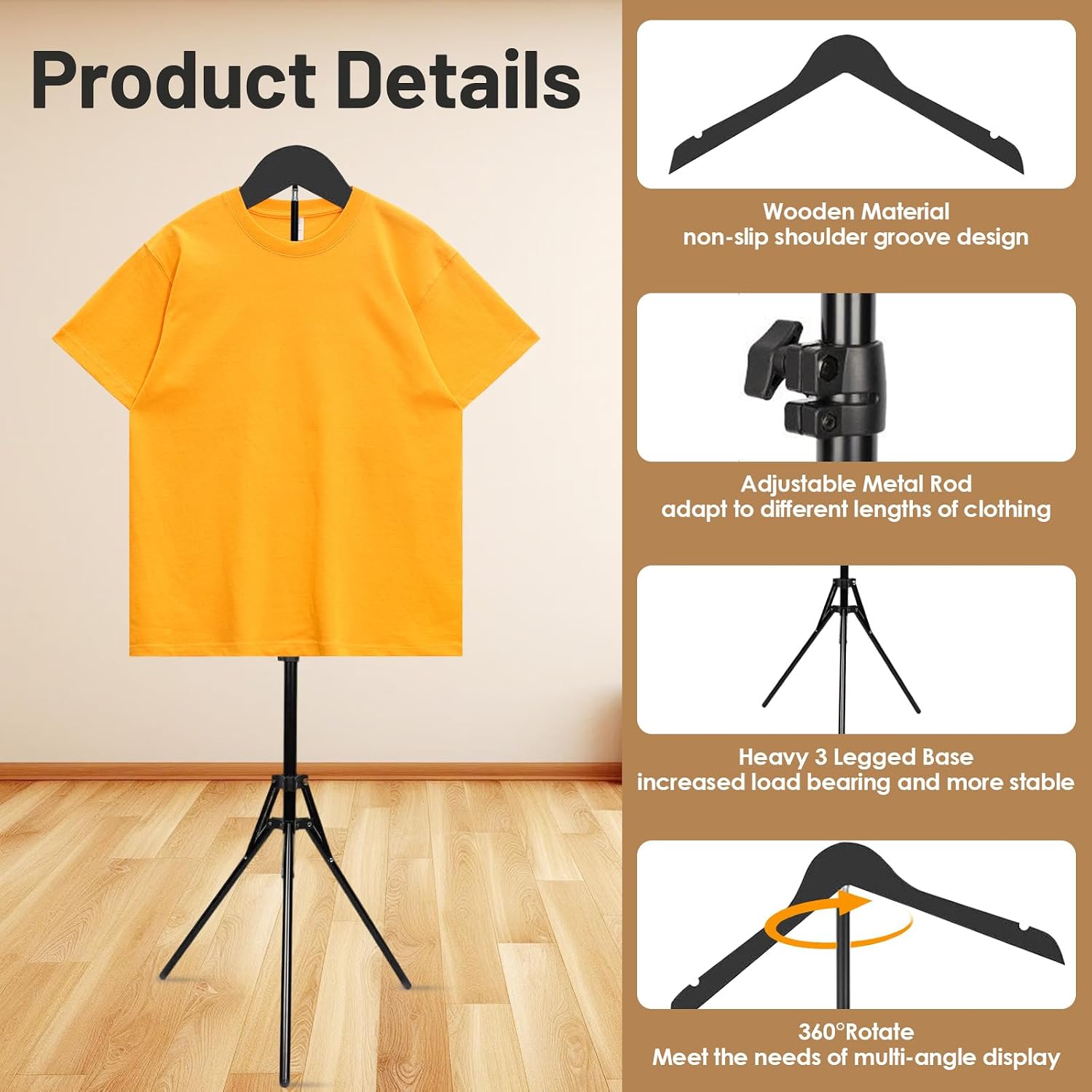 VelloHome Adjustable Shirt Display Stand 32-63 Inch, 1 PACK, Black