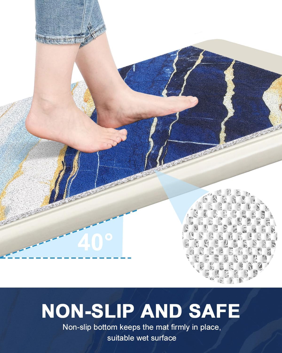 Aldernest Non Slip Shower Mat, 27x27 Inch Square Shower Mats for Inside Shower for Textured Surface, Blue Marble Pattern