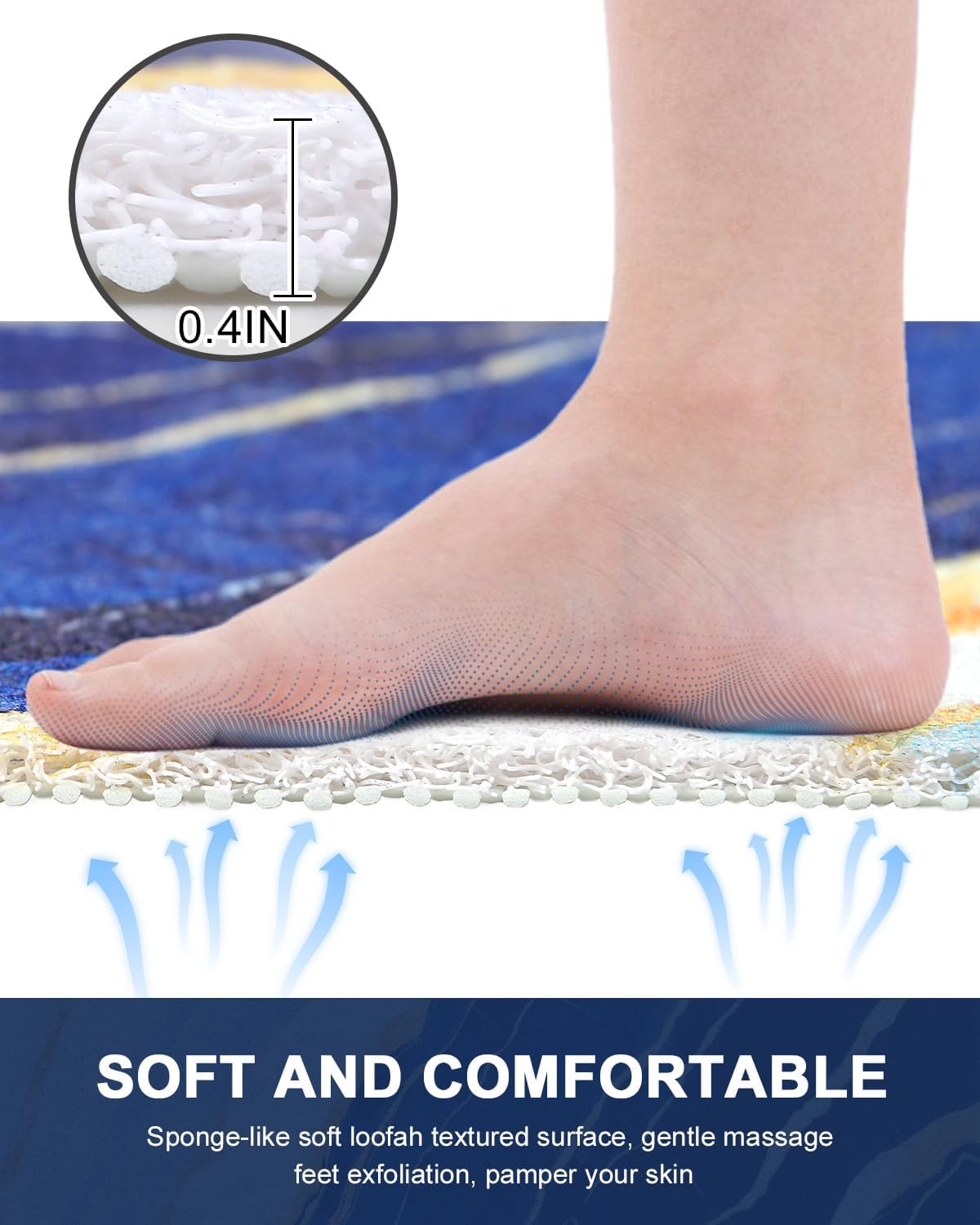 Aldernest Non Slip Shower Mat, 27x27 Inch Square Shower Mats for Inside Shower for Textured Surface, Blue Marble Pattern