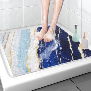 Aldernest Non Slip Shower Mat, 27x27 Inch Square Shower Mats for Inside Shower for Textured Surface, Blue Marble Pattern