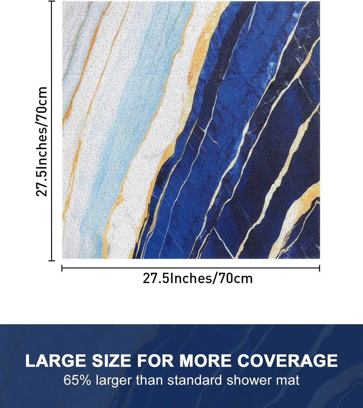 Aldernest Non Slip Shower Mat, 27x27 Inch Square Shower Mats for Inside Shower for Textured Surface, Blue Marble Pattern